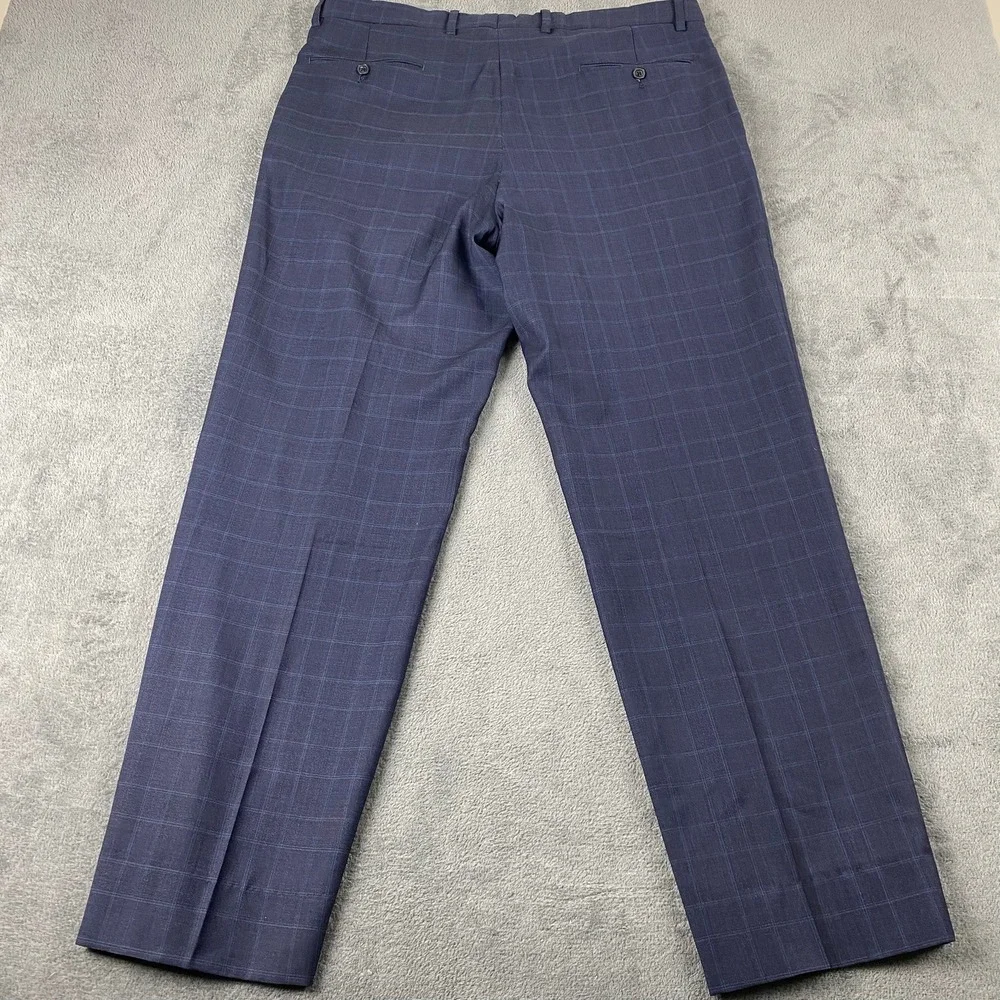 Joseph Abboud 44L/35R Suit Blue Windowpane Reda Super 130s Wool Union USA Made